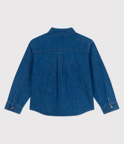 Petit Bateau T-Shirts, Poloshirts, Hemden*Kinder-Hemd aus einfarbigem Jeansstoff blau DENIM MOYEN