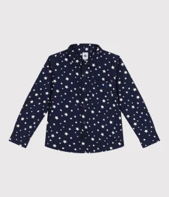 Petit Bateau T-Shirts, Poloshirts, Hemden*Kinder-Hemd aus Flanell für Jungen blau MEDIEVAL/weiss MARSHMALLOW