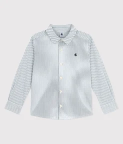 Petit Bateau T-Shirts, Poloshirts, Hemden*Kinderhemd für Jungen aus Baumwolle mit Streifen grün MILK/ GOBELIN