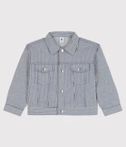 Petit Bateau Mäntel, Jacken, Regenjacken*Kinderjacke aus gestreiftem Baumwollcanvas für Mädchen blau MEDIEVAL/weiss MARSHMALLOW