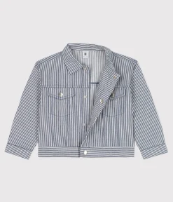 Petit Bateau Mäntel, Jacken, Regenjacken*Kinderjacke aus gestreiftem Baumwollcanvas für Mädchen blau MEDIEVAL/weiss MARSHMALLOW