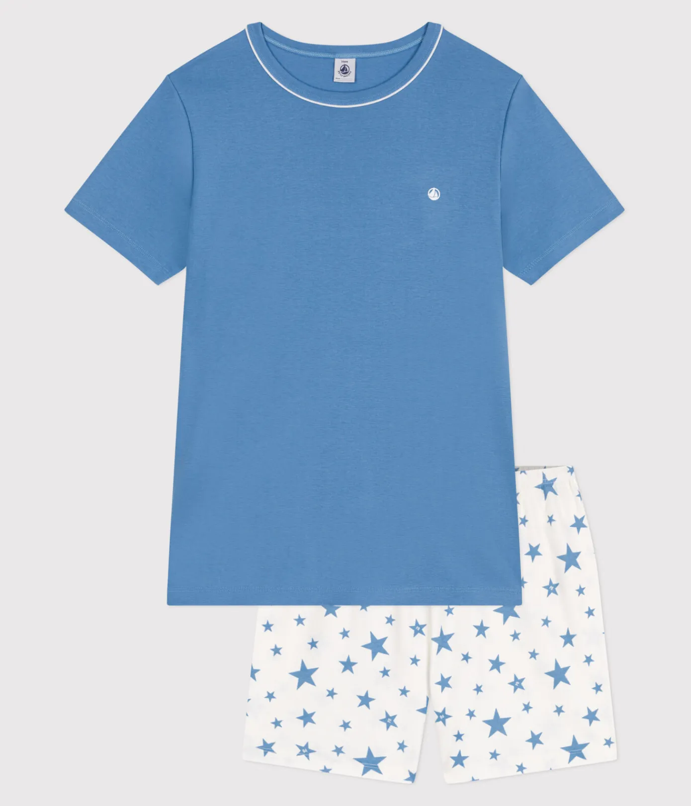 Petit Bateau Herren|Schlafanzüge, Pyjamas*Kinder-Kurzpyjama aus Baumwolle blau ALASKA/weiss MARSHMALLOW