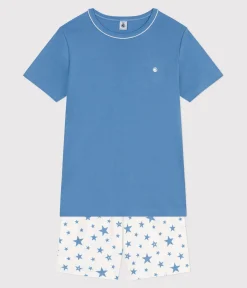 Petit Bateau Herren|Schlafanzüge, Pyjamas*Kinder-Kurzpyjama aus Baumwolle blau ALASKA/weiss MARSHMALLOW