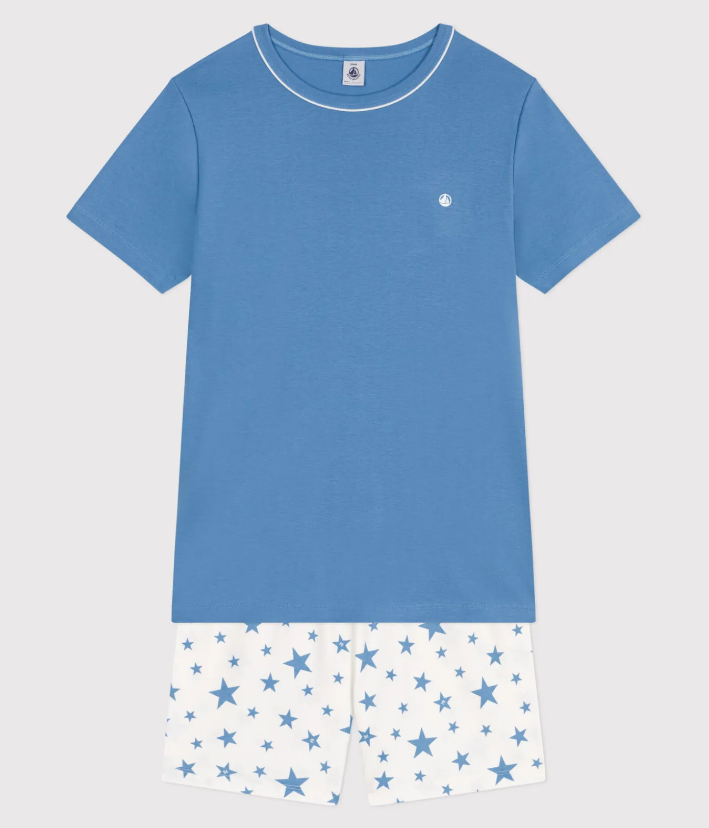 Petit Bateau Herren|Schlafanzüge, Pyjamas*Kinder-Kurzpyjama aus Baumwolle blau ALASKA/weiss MARSHMALLOW