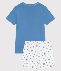 Petit Bateau Herren|Schlafanzüge, Pyjamas*Kinder-Kurzpyjama aus Baumwolle blau ALASKA/weiss MARSHMALLOW