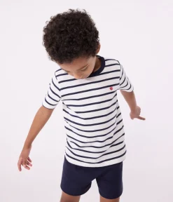 Petit Bateau Schlafanzüge, Pyjamas|Schlafanzüge, Nachthemden*Kinder-Kurzpyjama aus Baumwolle im Matrosenmuster für Jungen weiss MARSHMALLOW/blau SMOKING