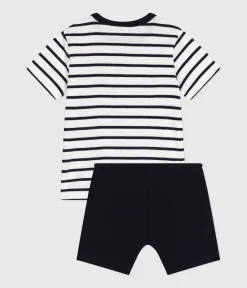 Petit Bateau Schlafanzüge, Pyjamas|Schlafanzüge, Nachthemden*Kinder-Kurzpyjama aus Baumwolle im Matrosenmuster für Jungen weiss MARSHMALLOW/blau SMOKING