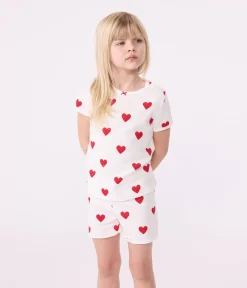 Petit Bateau Schlafanzüge, Nachthemden*Kinder-Kurzpyjama aus Baumwolle mit Herzmotiv für Mädchen weiss MARSHMALLOW/ROT TERKUIT