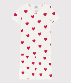 Petit Bateau Schlafanzüge, Nachthemden*Kinder-Kurzpyjama aus Baumwolle mit Herzmotiv für Mädchen weiss MARSHMALLOW/ROT TERKUIT