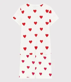 Petit Bateau Schlafanzüge, Nachthemden*Kinder-Kurzpyjama aus Baumwolle mit Herzmotiv für Mädchen weiss MARSHMALLOW/ROT TERKUIT