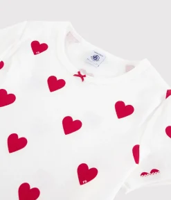 Petit Bateau Schlafanzüge, Nachthemden*Kinder-Kurzpyjama aus Baumwolle mit Herzmotiv für Mädchen weiss MARSHMALLOW/ROT TERKUIT