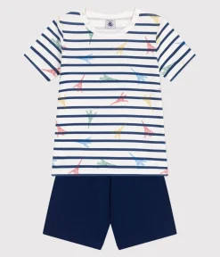 Petit Bateau Schlafanzüge, Pyjamas|Schlafanzüge, Nachthemden*Kinder-Kurzpyjama aus Baumwolle mit Paris-Motiv blau MEDIEVAL/weiss MULTICO