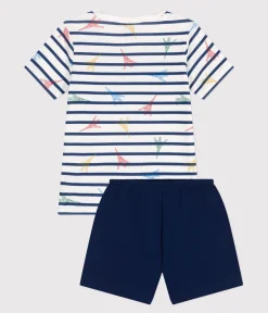 Petit Bateau Schlafanzüge, Pyjamas|Schlafanzüge, Nachthemden*Kinder-Kurzpyjama aus Baumwolle mit Paris-Motiv blau MEDIEVAL/weiss MULTICO
