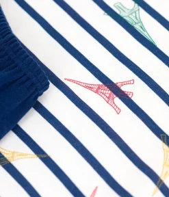 Petit Bateau Schlafanzüge, Pyjamas|Schlafanzüge, Nachthemden*Kinder-Kurzpyjama aus Baumwolle mit Paris-Motiv blau MEDIEVAL/weiss MULTICO