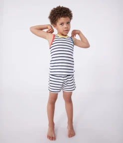 Petit Bateau Schlafanzüge, Pyjamas*Kinder-Kurzpyjama aus Baumwolle mit gestreiftem Tanktop weiss MARSHMALLOW/blau SMOKING