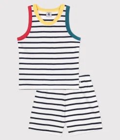 Petit Bateau Schlafanzüge, Pyjamas*Kinder-Kurzpyjama aus Baumwolle mit gestreiftem Tanktop weiss MARSHMALLOW/blau SMOKING