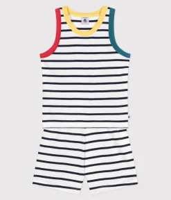 Petit Bateau Schlafanzüge, Pyjamas*Kinder-Kurzpyjama aus Baumwolle mit gestreiftem Tanktop weiss MARSHMALLOW/blau SMOKING