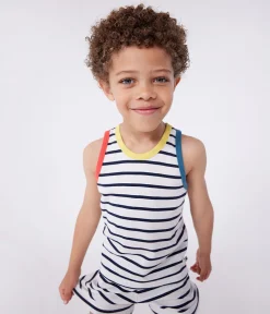Petit Bateau Schlafanzüge, Pyjamas*Kinder-Kurzpyjama aus Baumwolle mit gestreiftem Tanktop weiss MARSHMALLOW/blau SMOKING
