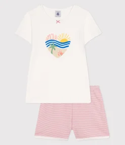 Petit Bateau Schlafanzüge, Nachthemden*Kinder-Kurzpyjama aus Baumwolle weiss MARSHMALLOW/rosa CHARME