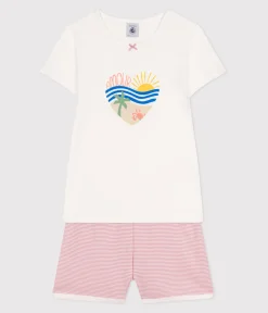Petit Bateau Schlafanzüge, Nachthemden*Kinder-Kurzpyjama aus Baumwolle weiss MARSHMALLOW/rosa CHARME