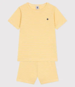Petit Bateau Schlafanzüge, Pyjamas|Schlafanzüge, Nachthemden*Kinder-Kurzpyjama aus Baumwolle mit Streifen gelb BLE/weiss MARSHMALLOW
