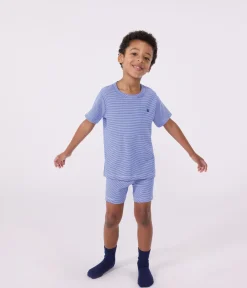 Petit Bateau Schlafanzüge, Pyjamas|Schlafanzüge, Nachthemden*Kinder-Kurzpyjama aus Baumwolle mit Streifen blau PERSE/weiss MARSHMALLOW