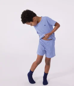 Petit Bateau Schlafanzüge, Pyjamas|Schlafanzüge, Nachthemden*Kinder-Kurzpyjama aus Baumwolle mit Streifen blau PERSE/weiss MARSHMALLOW