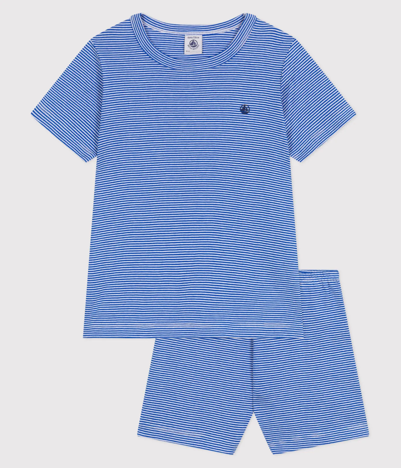 Petit Bateau Schlafanzüge, Pyjamas|Schlafanzüge, Nachthemden*Kinder-Kurzpyjama aus Baumwolle mit Streifen blau PERSE/weiss MARSHMALLOW