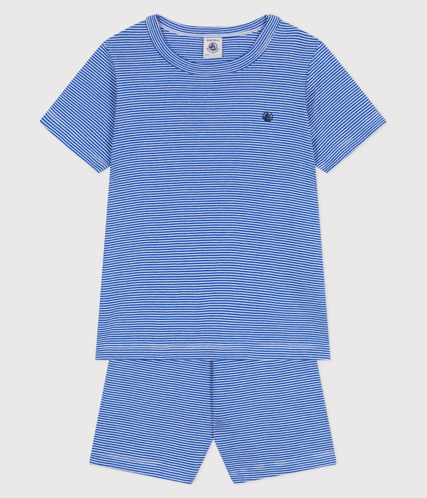 Petit Bateau Schlafanzüge, Pyjamas|Schlafanzüge, Nachthemden*Kinder-Kurzpyjama aus Baumwolle mit Streifen blau PERSE/weiss MARSHMALLOW