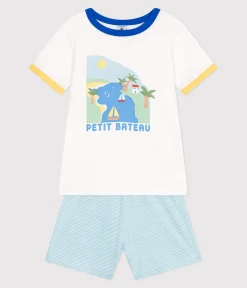 Petit Bateau Schlafanzüge, Pyjamas*Kinder-Kurzpyjama aus Baumwolle weiss MARSHMALLOW/weiss MULTICO