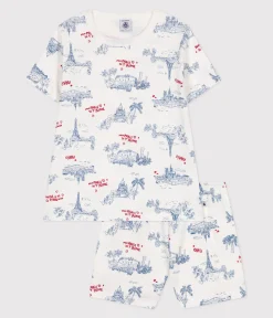 Petit Bateau Schlafanzüge, Pyjamas|Schlafanzüge, Nachthemden*Kinder-Kurzpyjama aus Baumwolle mit Paris-Motiven weiss MARSHMALLOW/weiss MULTICO