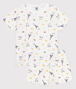 Petit Bateau Schlafanzüge, Pyjamas|Schlafanzüge, Nachthemden*Kinder-Kurzpyjama aus Baumwolle mit Paris-Motiven weiss MARSHMALLOW/weiss MULTICO