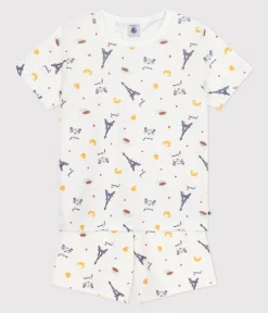 Petit Bateau Schlafanzüge, Pyjamas|Schlafanzüge, Nachthemden*Kinder-Kurzpyjama aus Baumwolle mit Paris-Motiven weiss MARSHMALLOW/weiss MULTICO