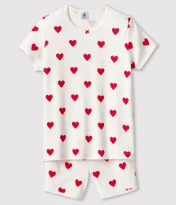 Petit Bateau Schlafanzüge, Nachthemden*Kinder-Kurzpyjama aus Baumwolle mit Herzmotiv für Mädchen weiss MARSHMALLOW/ROT TERKUIT