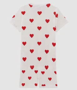 Petit Bateau Schlafanzüge, Nachthemden*Kinder-Kurzpyjama aus Baumwolle mit Herzmotiv für Mädchen weiss MARSHMALLOW/ROT TERKUIT
