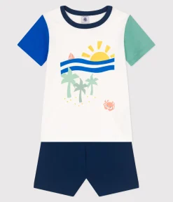 Petit Bateau Schlafanzüge, Pyjamas*Kinder-Kurzpyjama aus Baumwolle weiss MARSHMALLOW/weiss MULTICO