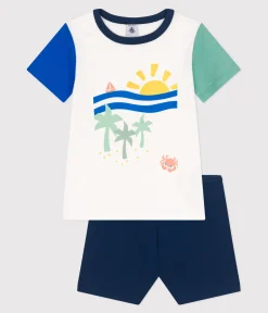Petit Bateau Schlafanzüge, Pyjamas*Kinder-Kurzpyjama aus Baumwolle weiss MARSHMALLOW/weiss MULTICO