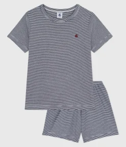 Petit Bateau Schlafanzüge, Pyjamas|Schlafanzüge, Nachthemden*Kinder-Kurzpyjama aus Baumwolle mit Streifen blau SMOKING/weiss MARSHMALLOW
