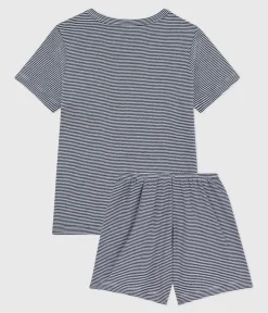 Petit Bateau Schlafanzüge, Pyjamas|Schlafanzüge, Nachthemden*Kinder-Kurzpyjama aus Baumwolle mit Streifen blau SMOKING/weiss MARSHMALLOW