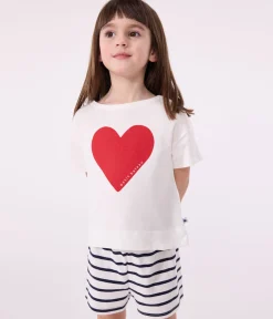 Petit Bateau Schlafanzüge, Nachthemden*Kinder-Kurzpyjama aus Baumwolle mit Herzmotiv weiss MARSHMALLOW/blau SMOKING