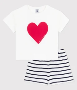 Petit Bateau Schlafanzüge, Nachthemden*Kinder-Kurzpyjama aus Baumwolle mit Herzmotiv weiss MARSHMALLOW/blau SMOKING