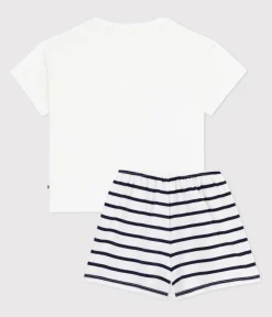 Petit Bateau Schlafanzüge, Nachthemden*Kinder-Kurzpyjama aus Baumwolle mit Herzmotiv weiss MARSHMALLOW/blau SMOKING