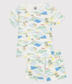 Petit Bateau Schlafanzüge, Pyjamas|Schlafanzüge, Nachthemden*Kinder-Kurzpyjama aus bedruckter Baumwolle weiss MARSHMALLOW/weiss MULTICO