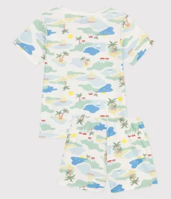 Petit Bateau Schlafanzüge, Pyjamas|Schlafanzüge, Nachthemden*Kinder-Kurzpyjama aus bedruckter Baumwolle weiss MARSHMALLOW/weiss MULTICO