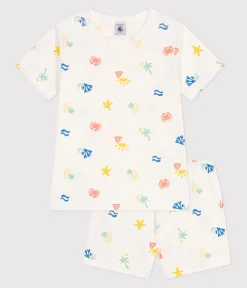 Petit Bateau Schlafanzüge, Pyjamas|Schlafanzüge, Nachthemden*Kinder-Kurzpyjama aus bedruckter Baumwolle weiss MARSHMALLOW/weiss MULTICO