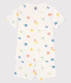 Petit Bateau Schlafanzüge, Pyjamas|Schlafanzüge, Nachthemden*Kinder-Kurzpyjama aus bedruckter Baumwolle weiss MARSHMALLOW/weiss MULTICO