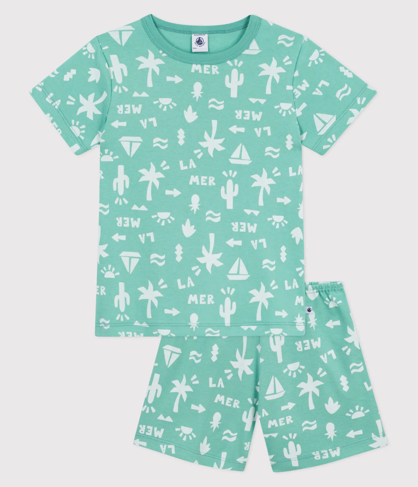 Petit Bateau Schlafanzüge, Pyjamas*Kinder-Kurzpyjama aus bedruckter Baumwolle grün ALOEVERA/weiss MARSHMALLOW