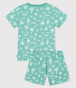Petit Bateau Schlafanzüge, Pyjamas*Kinder-Kurzpyjama aus bedruckter Baumwolle grün ALOEVERA/weiss MARSHMALLOW