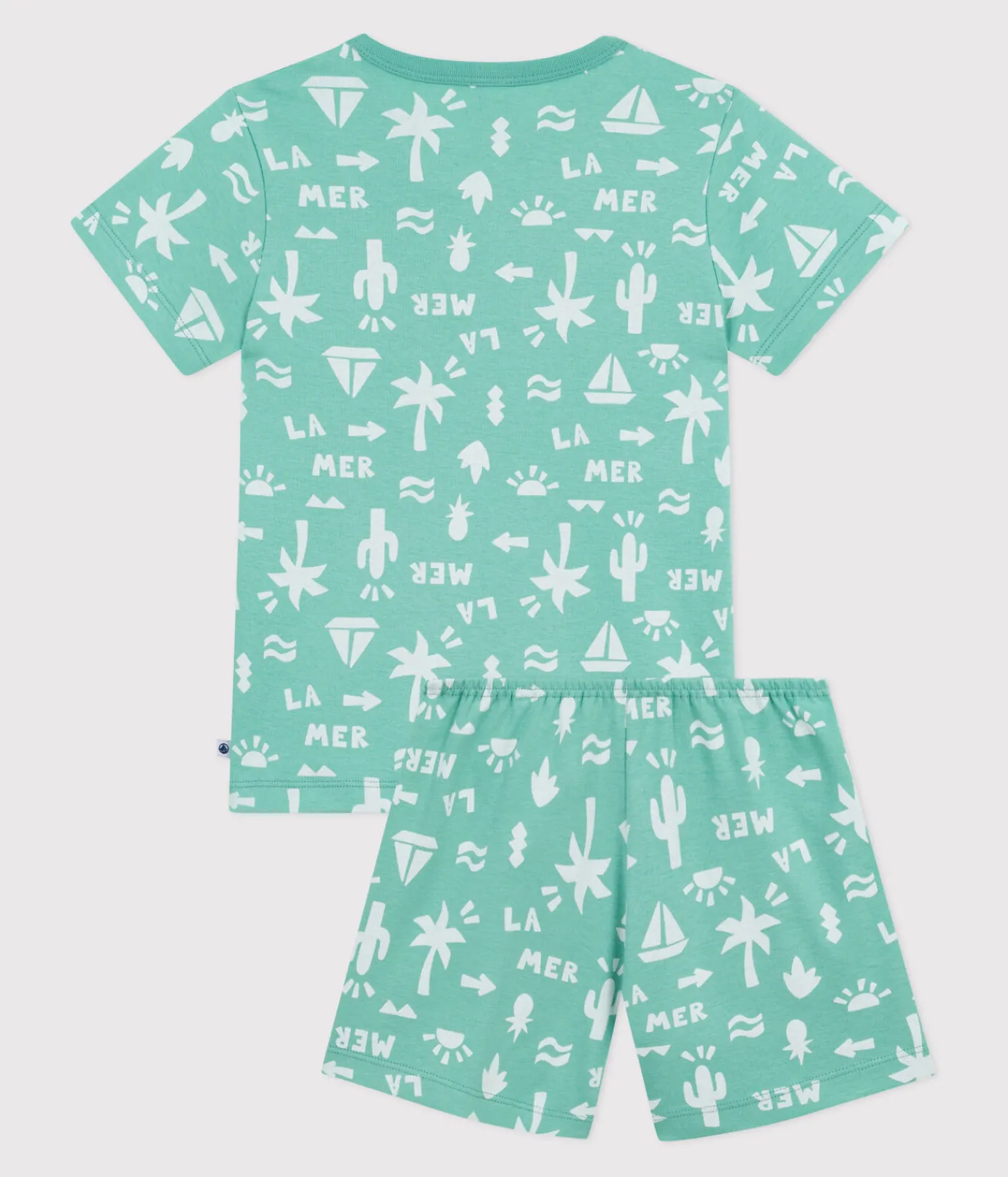 Petit Bateau Schlafanzüge, Pyjamas*Kinder-Kurzpyjama aus bedruckter Baumwolle grün ALOEVERA/weiss MARSHMALLOW