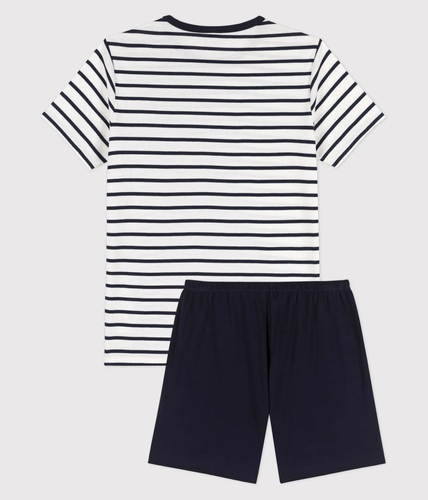 Petit Bateau Herren|Schlafanzüge, Pyjamas*Kinder-Kurzpyjama aus Rippstrick mit Matrosenstreifen weiss MARSHMALLOW/blau SMOKING